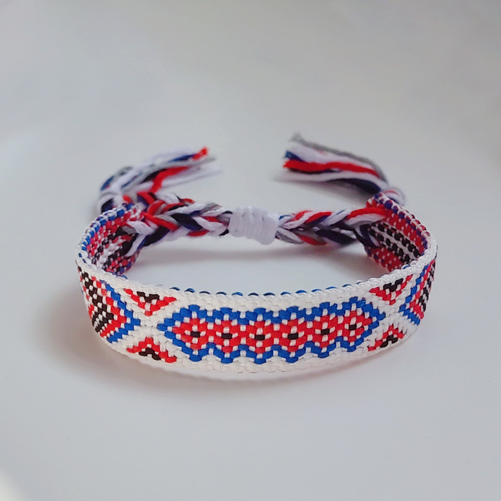 Picture of Colombian Style Ribbon Cotton Bracelet Women's Handmade Woven Ethnic Style Geometric Color Tassel Pure Lucky Hand Rope