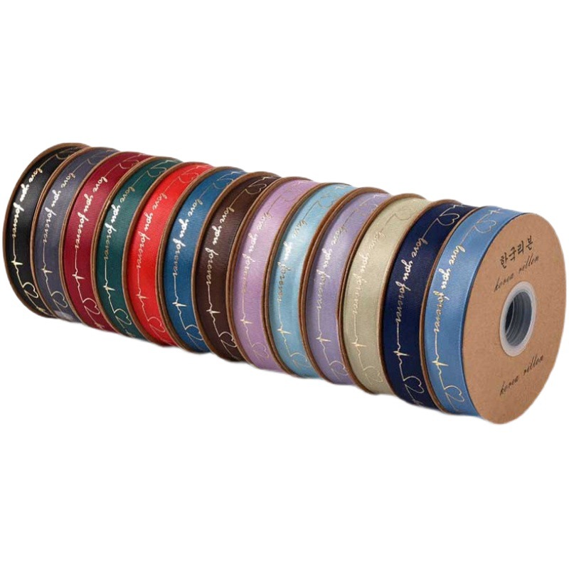 Factory in stock 35 yards heart ribbon bronzing letters LOVE materials bouquet packaging cake ribbon flower art