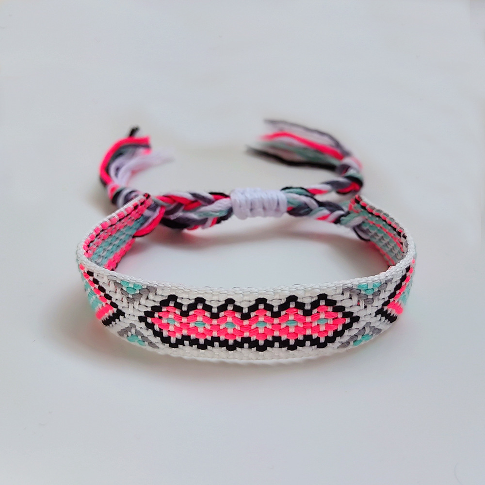 Picture of Colombian Style Ribbon Cotton Bracelet Women's Handmade Woven Ethnic Style Geometric Color Tassel Pure Lucky Hand Rope