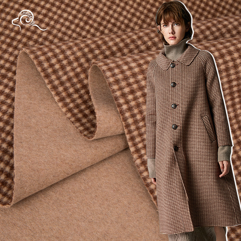 In Stock 870G houndstooth 80 wool double-sided AB surface plaid woolen fabric houndstooth coat fabric