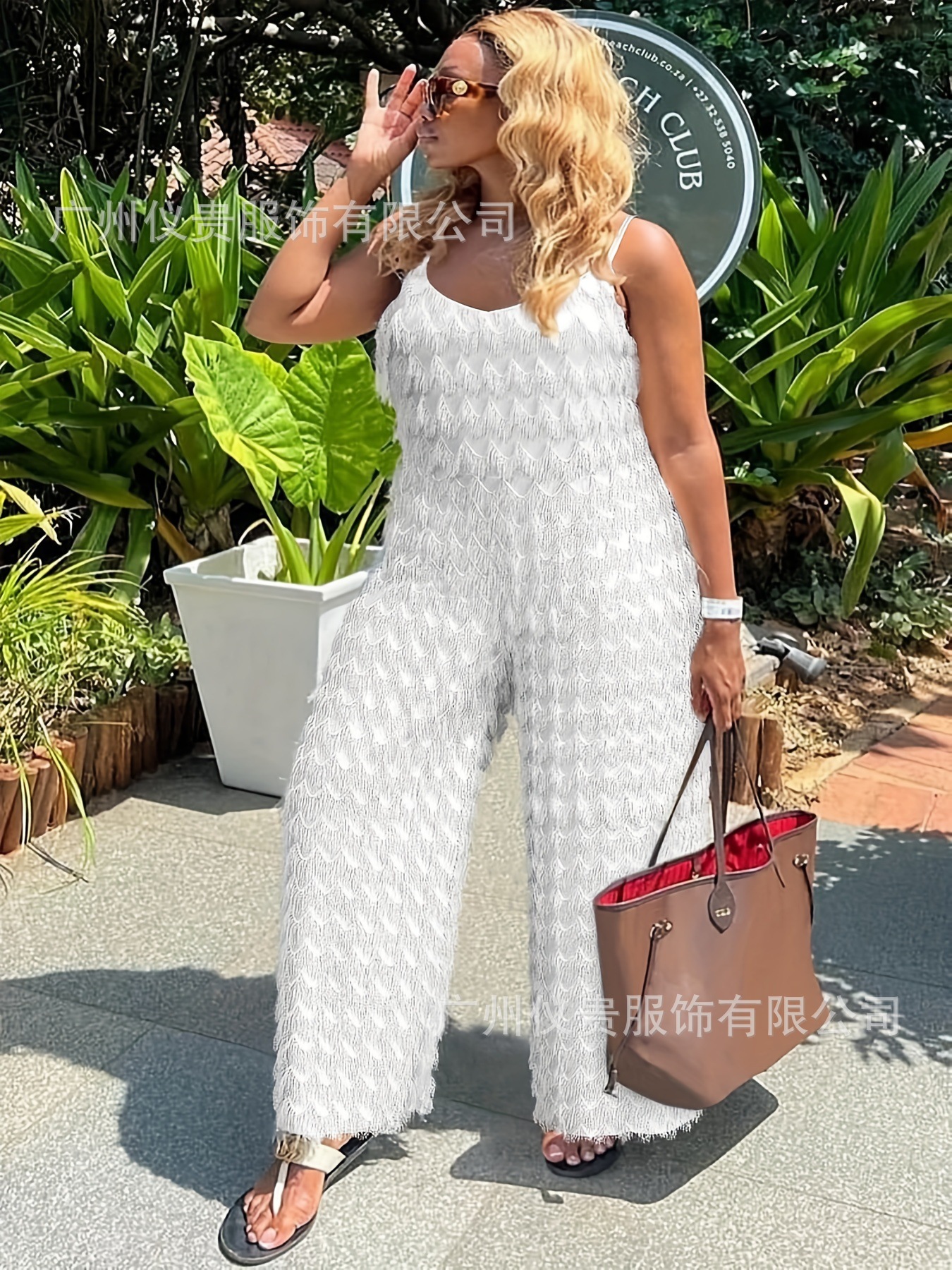 European and American cross-border plus size fashion jumpsuit women's large fashion elegant loose strap jumpsuit