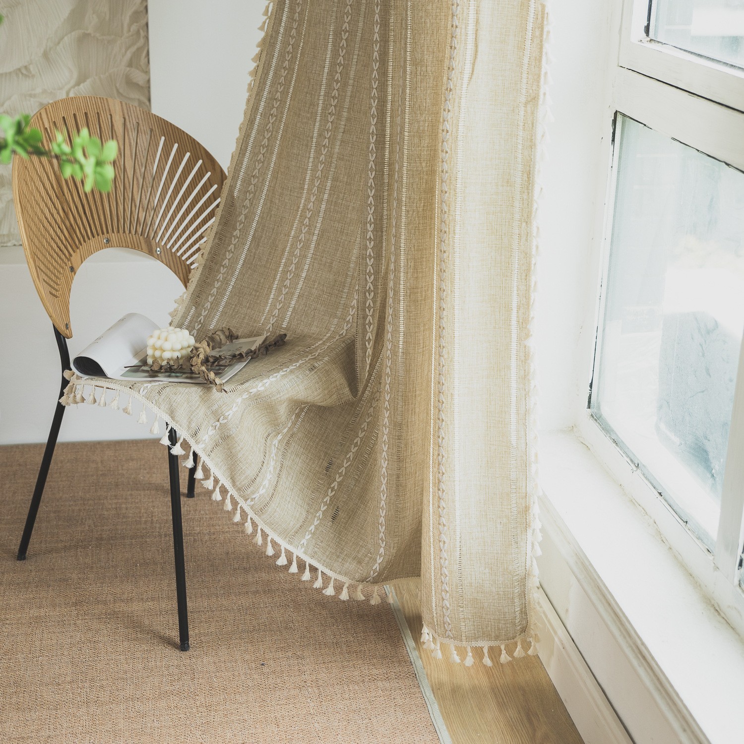 Picture of Cross-border Amazon best selling milk White Hollow embroidery translucent kitchen soundproof living room floating curtain finished wholesale