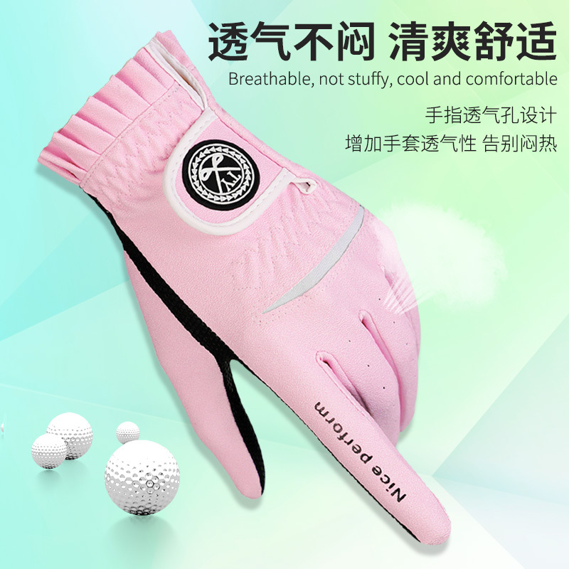 Picture of Cross-border supply new golf gloves Korean style women's golf gloves golf non-slip PU leather gloves