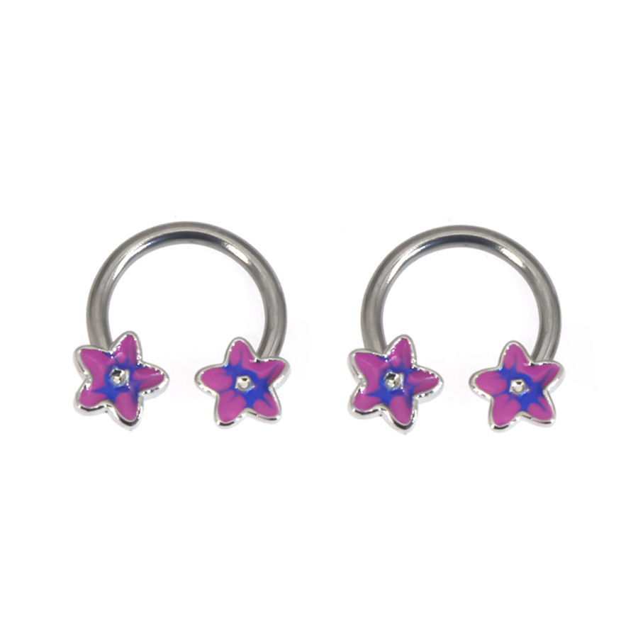 Stainless steel oil drop purple flower nose ring lip middle ring ear bone nail ear ring personality Ins wind puncture jewelry wholesale