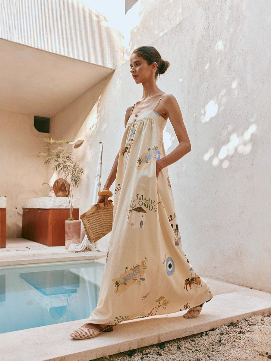 Cross-border Europe and the United States 2025 New AliExpress Amazon Independent Station Sexy Sling Leisure Holiday Style Linen dress