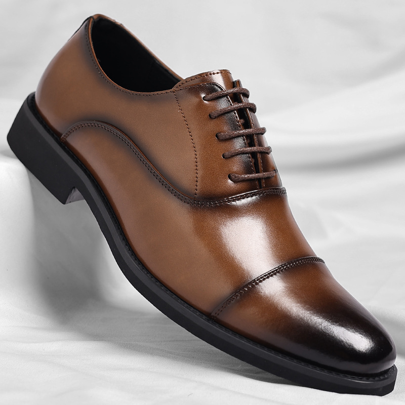 Wenzhou Leather Shoes 2025 Three-Joint Suit Business Formal Leather Shoes Men's Pointed Toe Oxford Shoes Brown Wedding Groom's Shoes