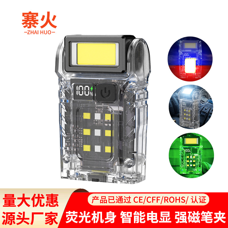 Picture of Led Flashlight Strong Light Bright Long Life Rechargeable Portable Clip-On Light Outdoor Multi-Functional Emergency Cob Work Light