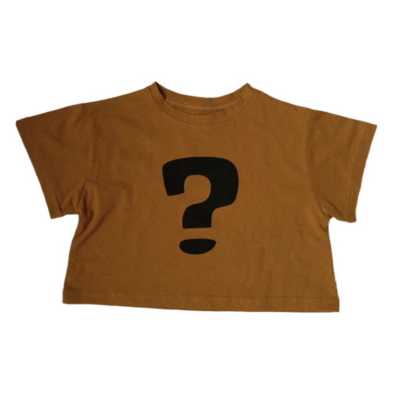 GL-kids Korean Summer New Children's Hemp Cotton Question-Mark Printed Short-sleeved T-shirt for Boys and Girls Washed Skin-friendly Short T-shirt