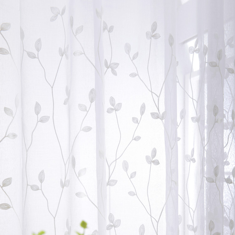 Curtain window screen finished white embroidered branch leaf bay window balcony bedroom processing taste textile fabachi