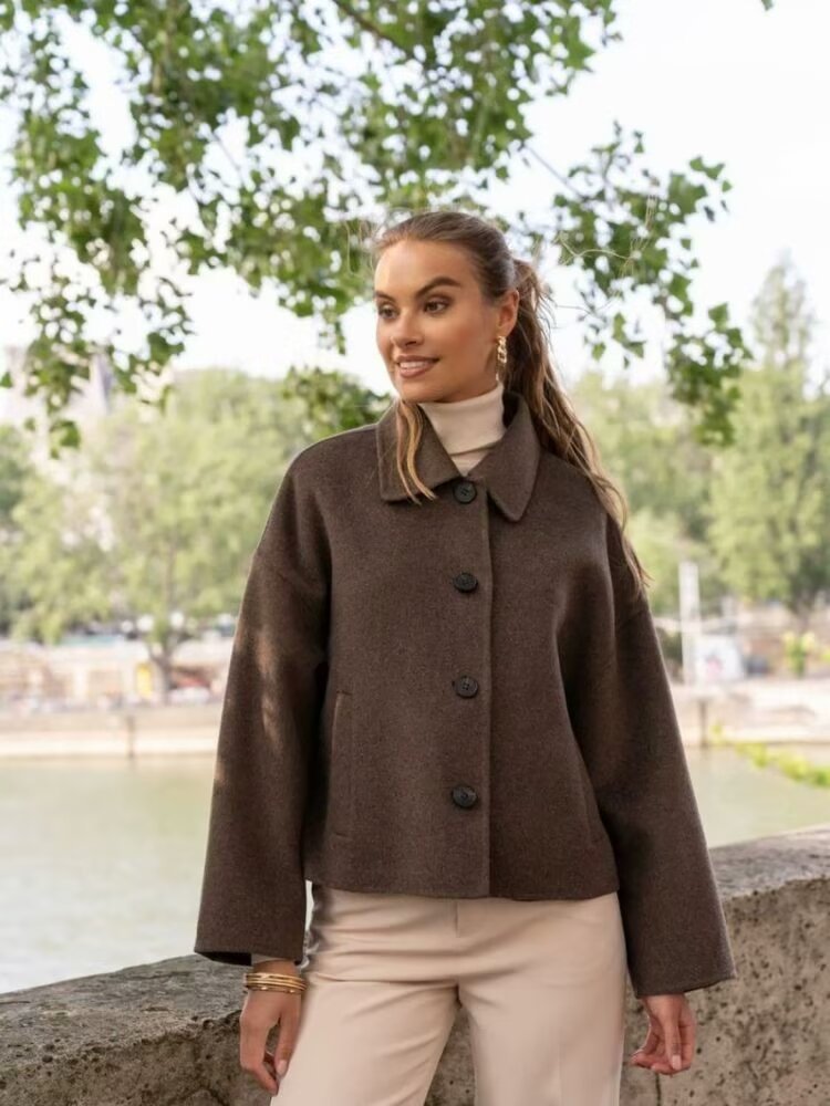 ZA cross-border wholesale 2024 spring and autumn European and American style women's fashion loose casual lapel Joker wool short coat