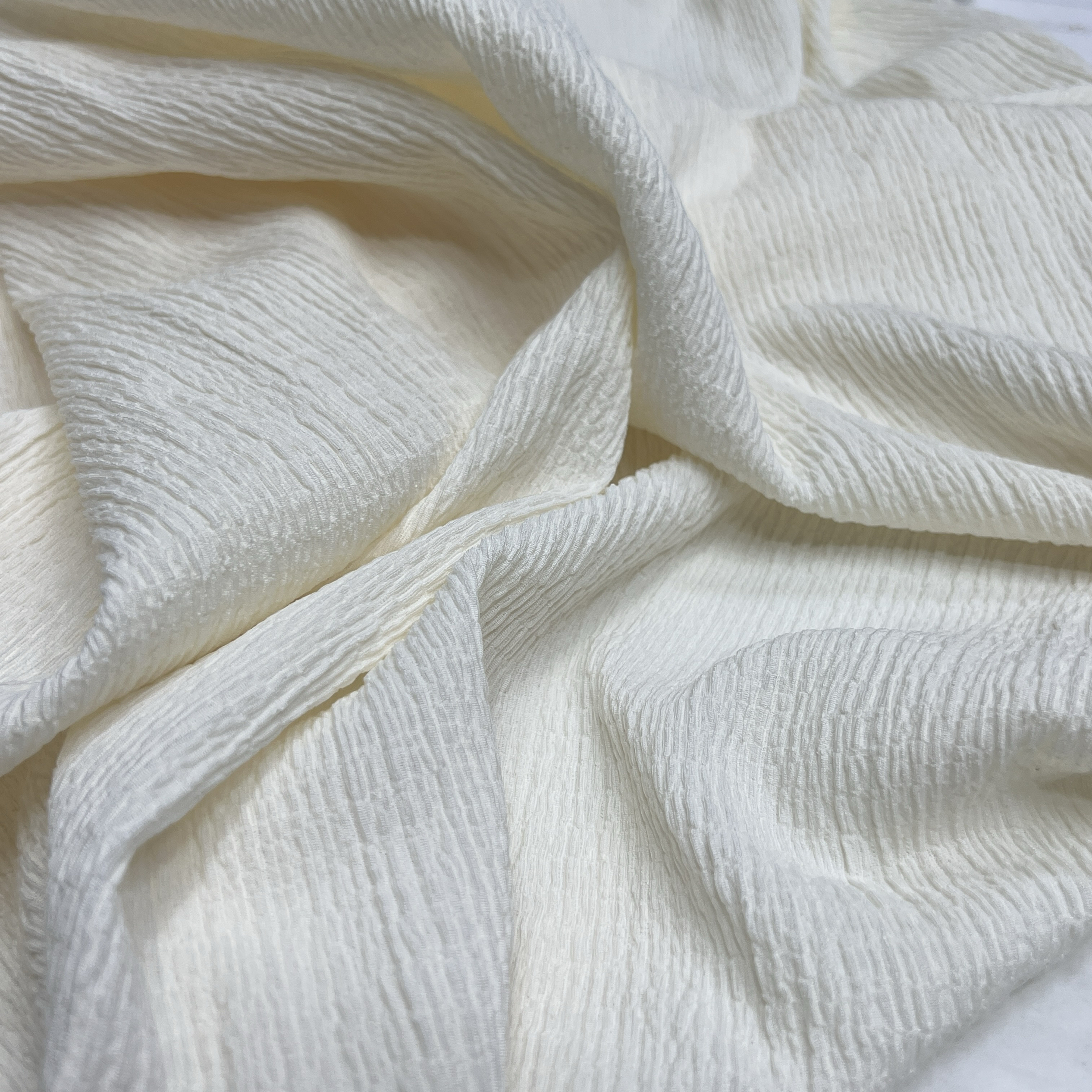Texture Stretch Knitted Fabric Beige Pure Color Slightly Wrinkled Opaque Spring and Summer Tops Dress Pants Fabric