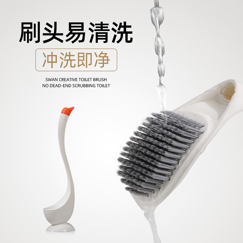 Picture of Creative Swan Toilet Brush Silicone Household No Dead Angle Toilet Brush with Base Bathroom Toilet Cleaning Brush