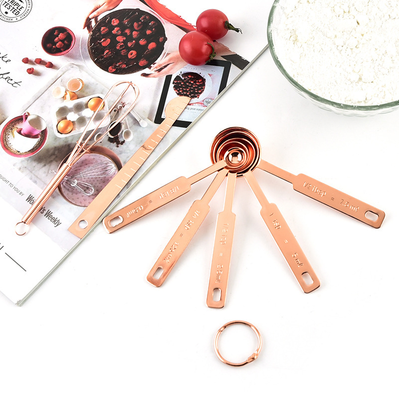 Picture of Cross-border 430 stainless steel round 7-piece measuring spoon set with stirring rod baking scale seasoning spoon content ruler