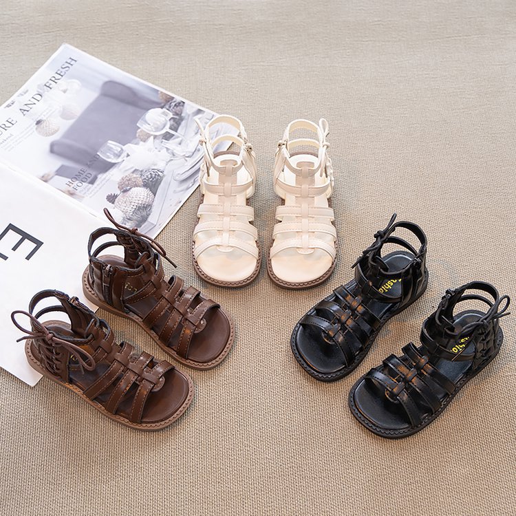 Girls' Sandals 2025 Summer New Style Middle and Large Children's Princess Sandals Soft Sole Non-Slip Beach Roman Sandals