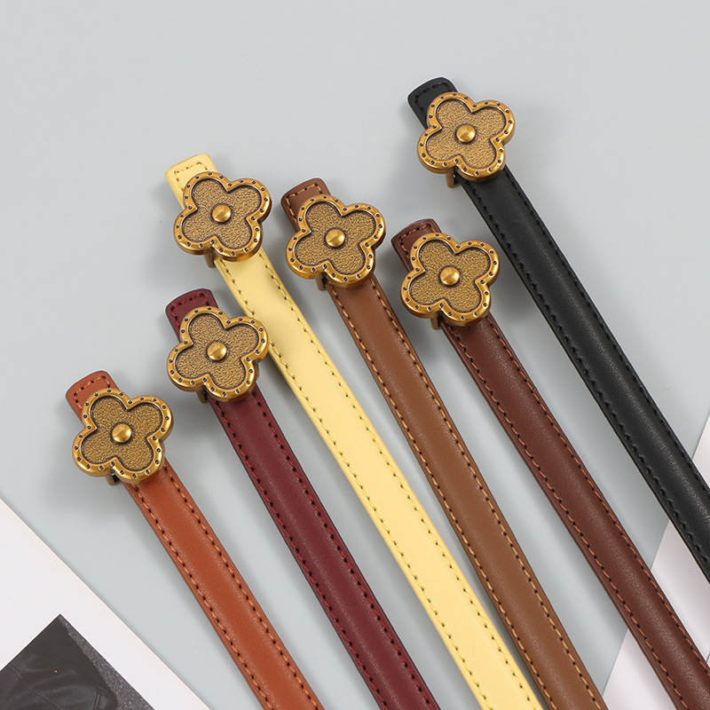Slim Belt for Women, Simple and Versatile, Trendy Decorative Belt for Suits and Dresses, High-End Genuine Leather, Black Waist-Cinching Belt