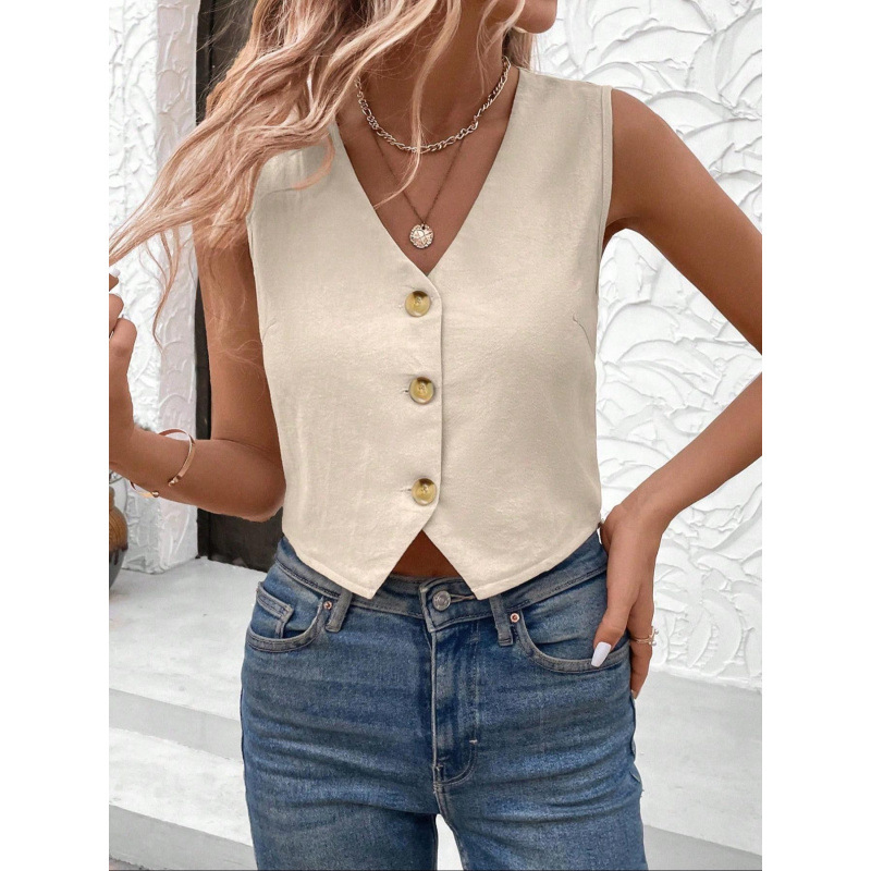 New Amazon Europe and America Cross-border Trade 2025 Summer Loose Sleeveless Solid Color Casual Cardigan Button Coat