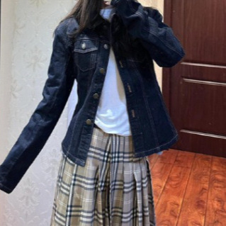 Picture of Japanese and Korean Style Super Hot Denim Short Coat Women's Short Spring New Long Sleeve Slim-fit Hooded Jacket Student Top