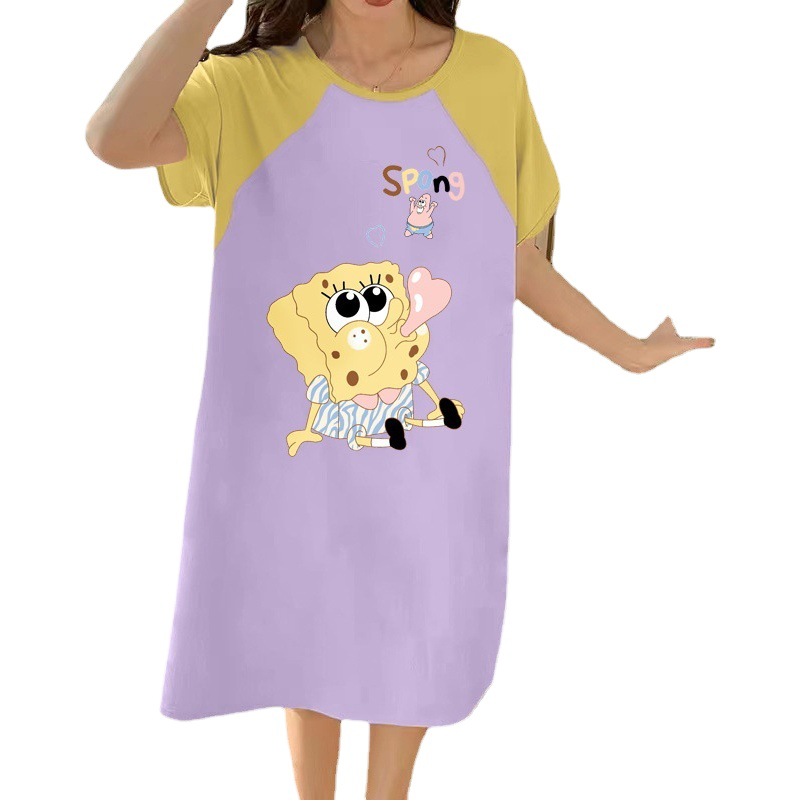 Cartoon Cute Pajamas Women's Nightgown 2023 New Short-sleeved Loose Large Size Mid-length Dress Home Clothes for Hair