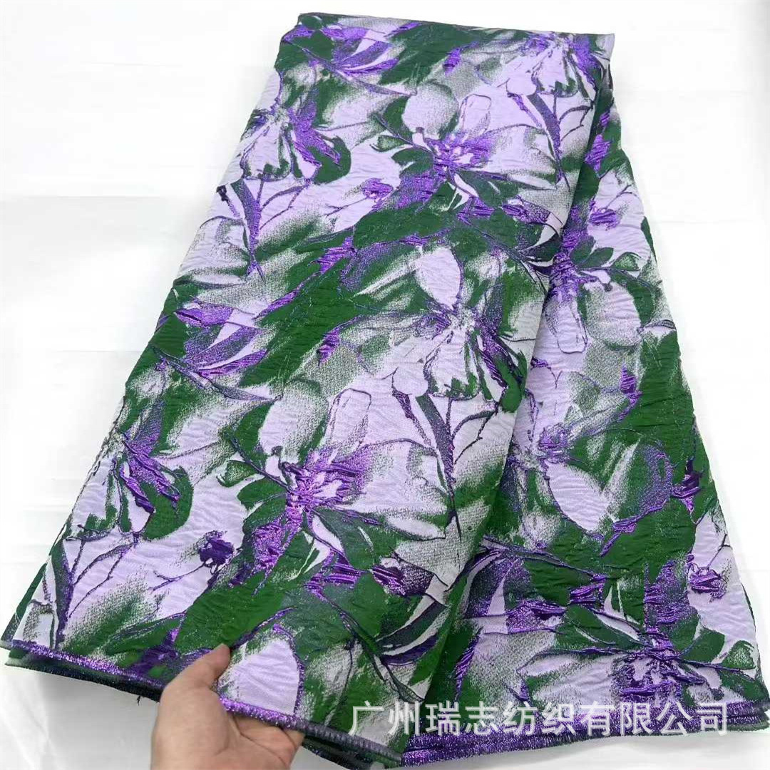 New Gold-Stamped Lily Jacquard Fabric African Fashion Dress Embroidered Fabric Brocade Fabric Lace