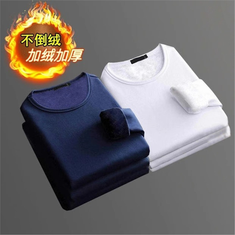 Picture of Long-sleeved T-shirt Women's Winter Trendy Brand Solid Color Crewneck Base Shirt fleece-lined Thickened Warm Inner Clothes Trendy T-shirt