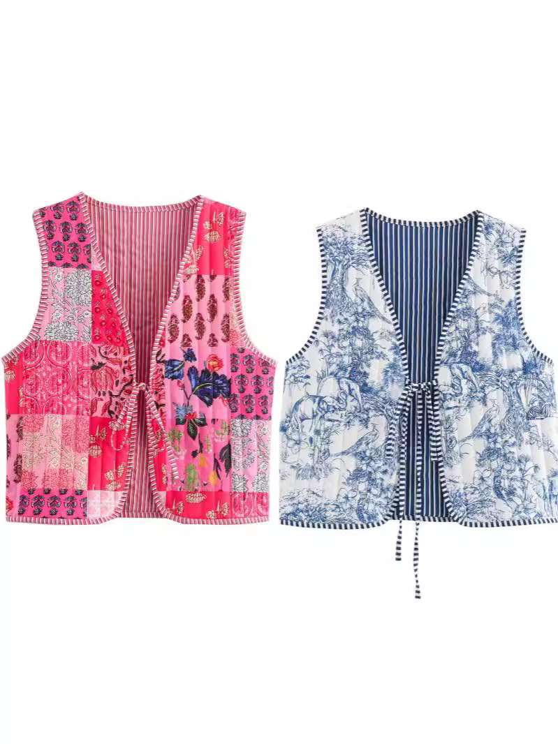 Cross-Border Wholesale 2024 Autum New European and American Fashion Women's Clothing Street Superman Print Straps Decorated Outer Wear Cotton Vest