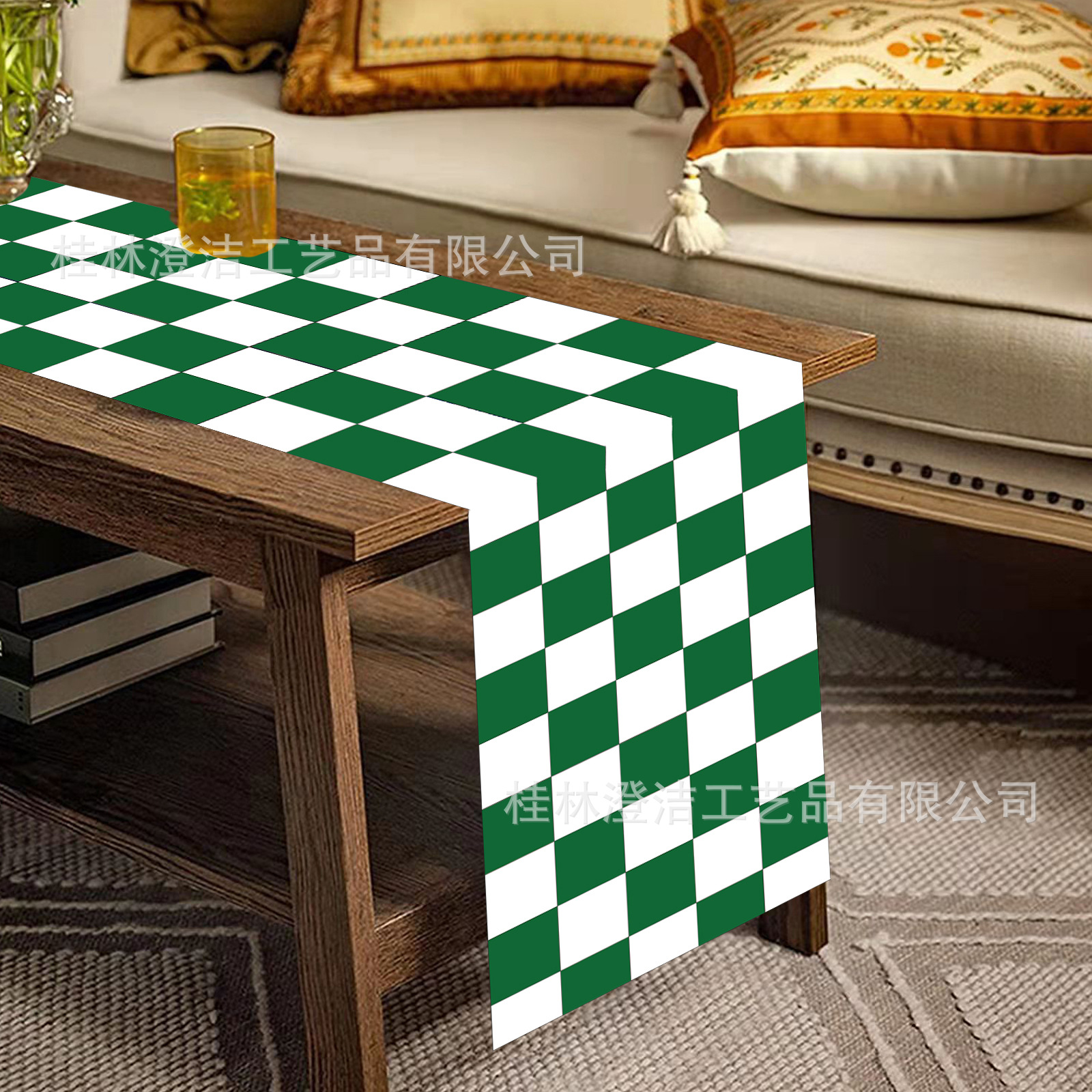Picture of Cross-border new Amazon chessboard plaid black red green blue linen polyester cloth table flag activity decoration can be designed