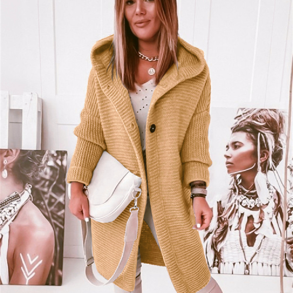 Picture of 2025 New Hooded Knitted Sweater Hat Collar Temperament Commuting Loose Women's Cardigan Large Size Cross-Border Sweater Sweater