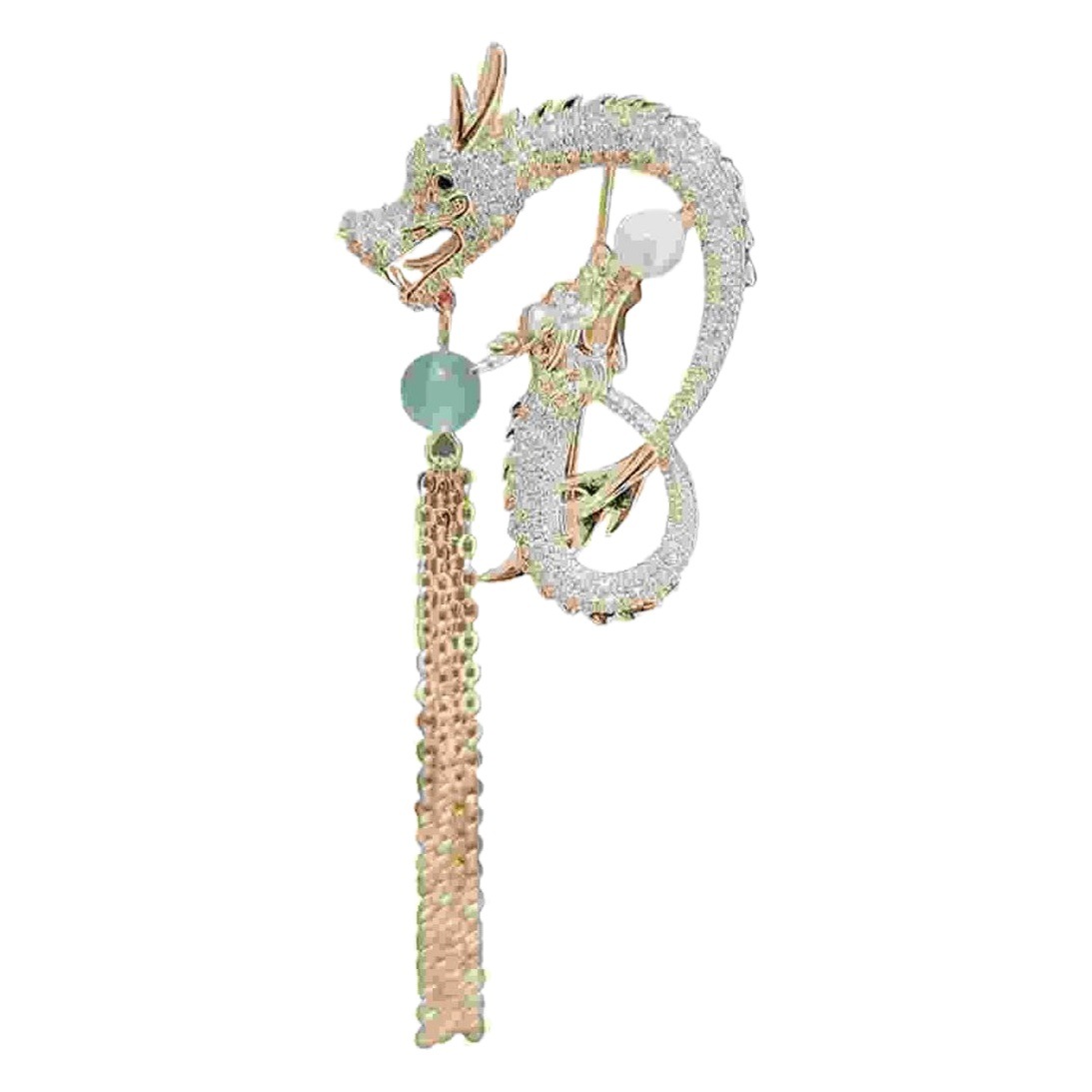 New Dragon Brooch Tassel Zodiac Dragon High-grade Zircon Real Gold Plated Suit Jacket Pin Buckle