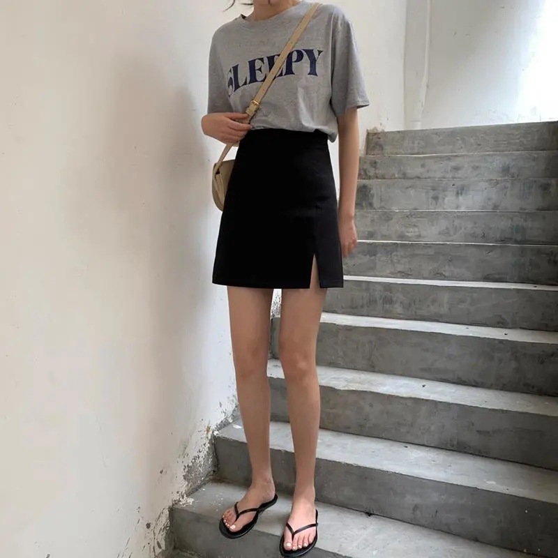 Picture of Women's Skirt Summer 2022 New High Waist Anti-slip Short Skirt Split A- line Skirt Black Slim-fit Hip Skirt Trendy