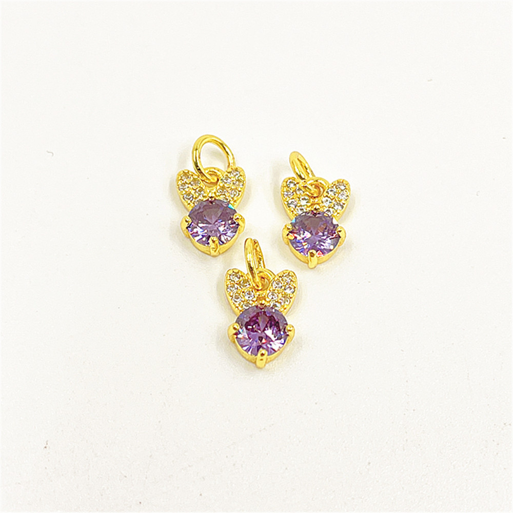 Picture of Niche exquisite copper micro inlay color zircon rabbit ear necklace pendant versatile color preserving electroplating jewelry DIY accessories