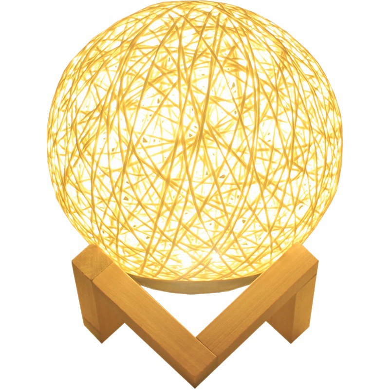 Zhongshan Creative Rattan Ball Lamp Bedroom Soft Light Romantic Healing Bedside Atmosphere Rattan Nightlight Dimmable Small Table Lamp