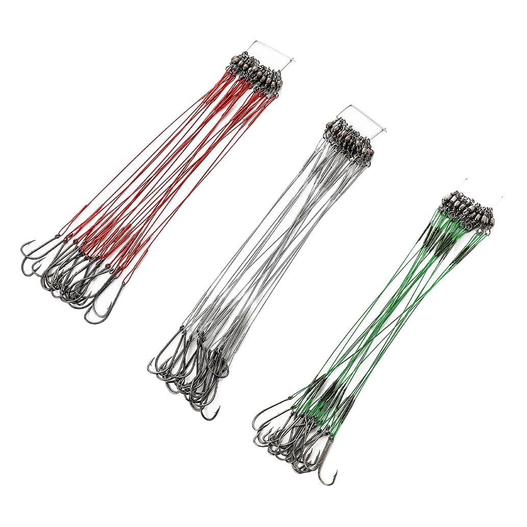 Ftk Steel Wire Rope 20Pcs with Hook Anti-Bite Wire Stainless Steel String Hook Metal Wire Front Wire Fishing Line with Connector Cross-Border