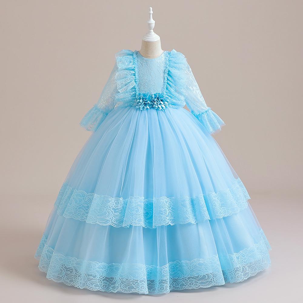 Picture of Children's Dress Long Dress Performance Host Performance Dress Girl's Wedding Lace Long-Sleeved Princess Tutu Dress