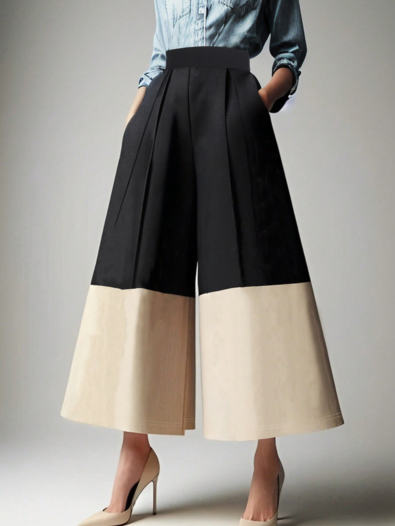Cross-border Amazon European and American Women's Fashion Casual Stitching High Waist Slimming Loose Pants