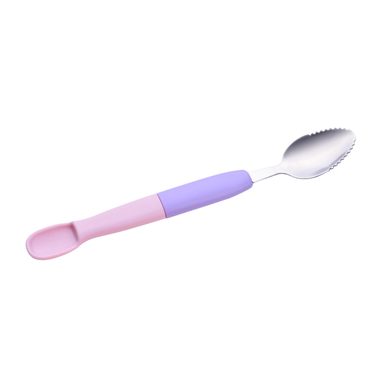 Picture of Factory direct children's fruit scraping spoon double stainless steel scraping spoon silicone spoon baby fruit scraping spoon