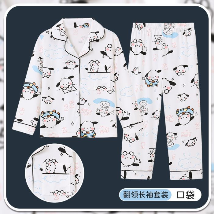 Picture of Children's Pajamas Spring and Autumn Cute Cartoon Boys and Girls Lapel Cardigan Long Sleeve Trousers Children's Home Clothes