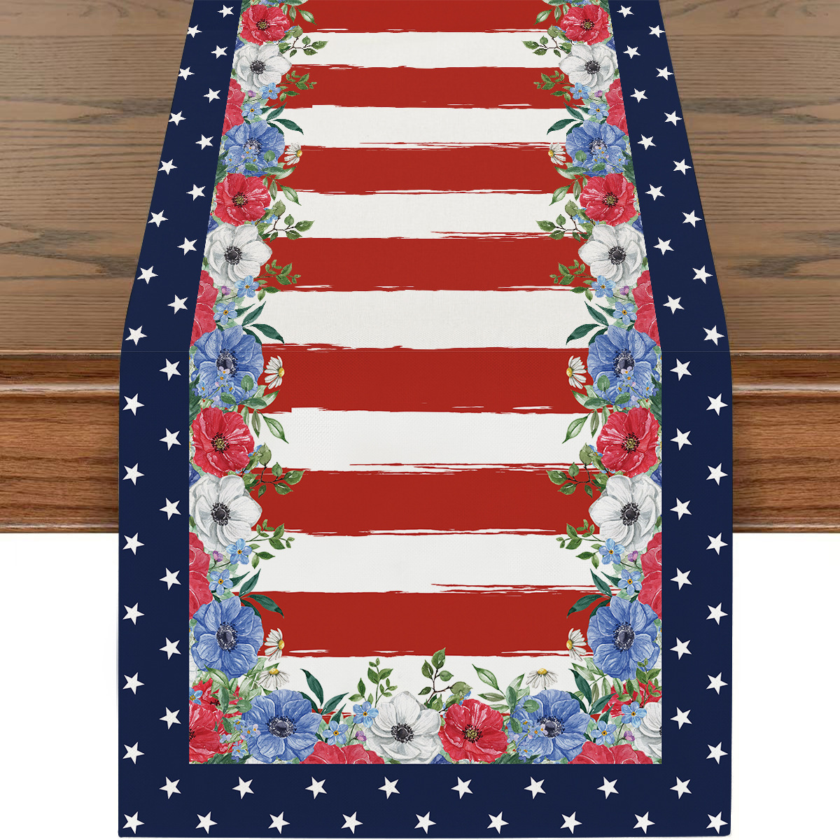 Picture of Explosions US Independence Day Decorative Table Runner Linen Star-stripe Printed Tablecloth Patriot Holiday Atmosphere Table Runner