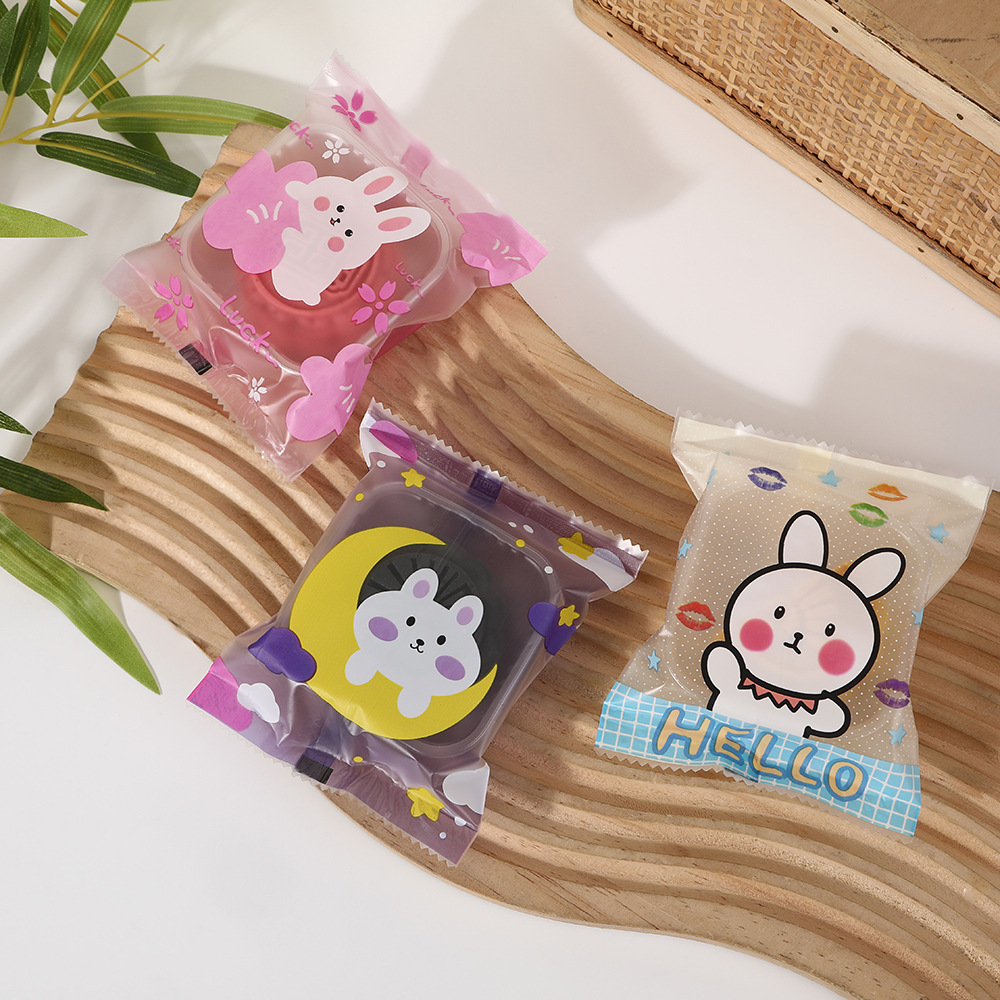 2024 New Transparent Mid-Autumn Festival Flow Heart Moon Cake Packaging Bag Cute Rabbit Cartoon Independent Machine Seal Bag Plastic Bag