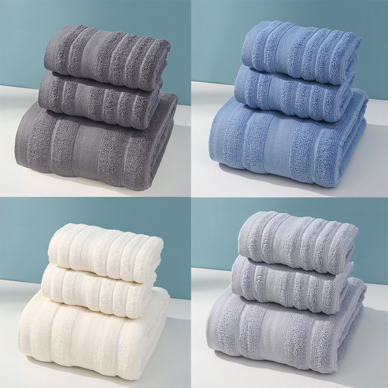 Cotton Towel Bath Towel 3 Pieces Set Plain Absorbent Gray Blue Bath Towel Gift Foreign Trade Towel Set with Printed logo