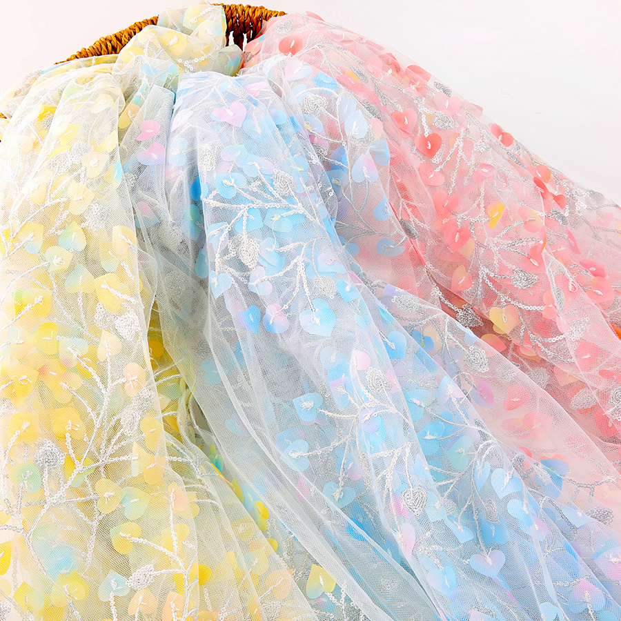 Water soluble three-dimensional embroidery fabric sequins exquisite mesh embroidery dress fabric new women's clothing children's clothing fabric