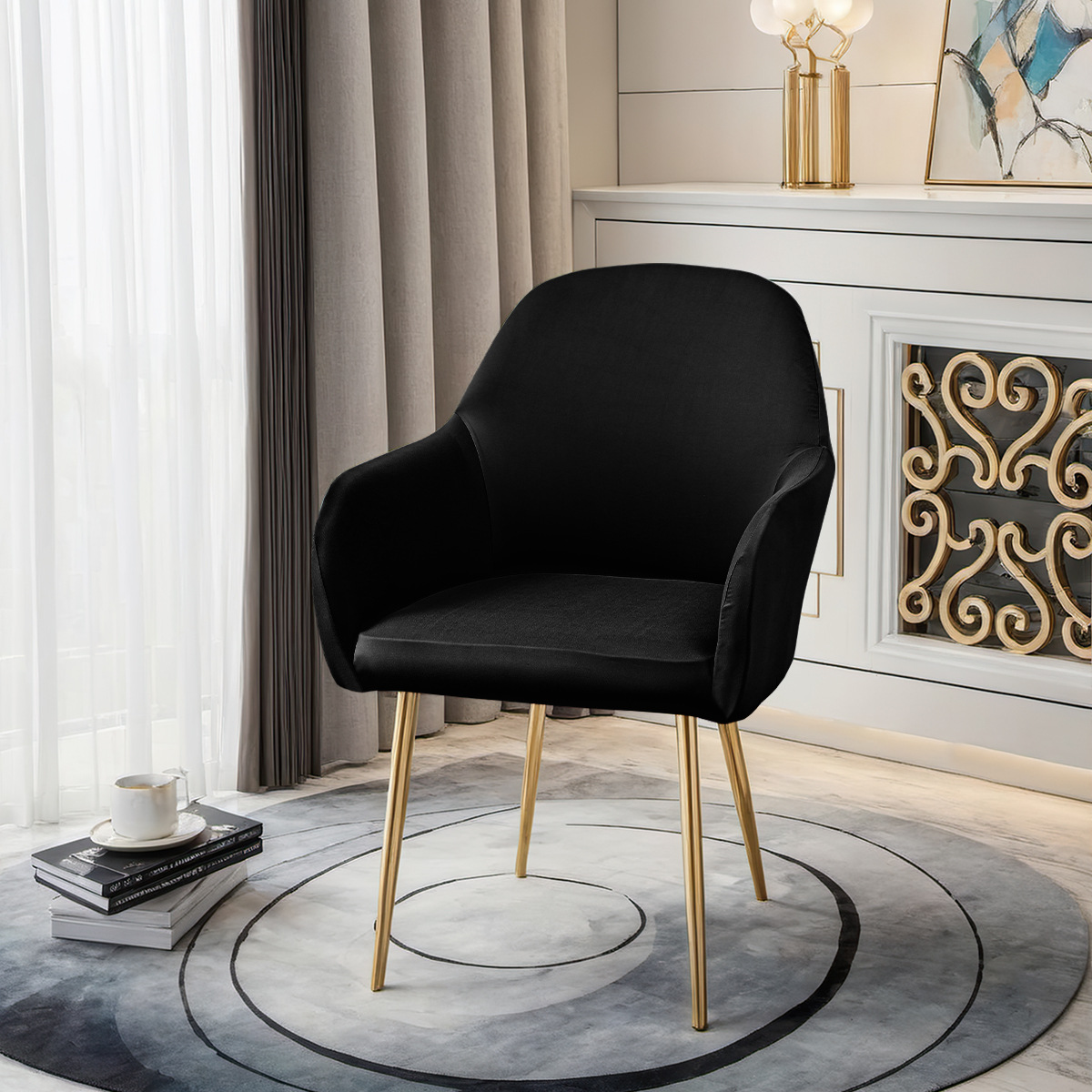 Cross-border 75D waterproof milk silk new curved chair cover high armrest elastic shaped chair cover hotel dining chair cover SHEIN