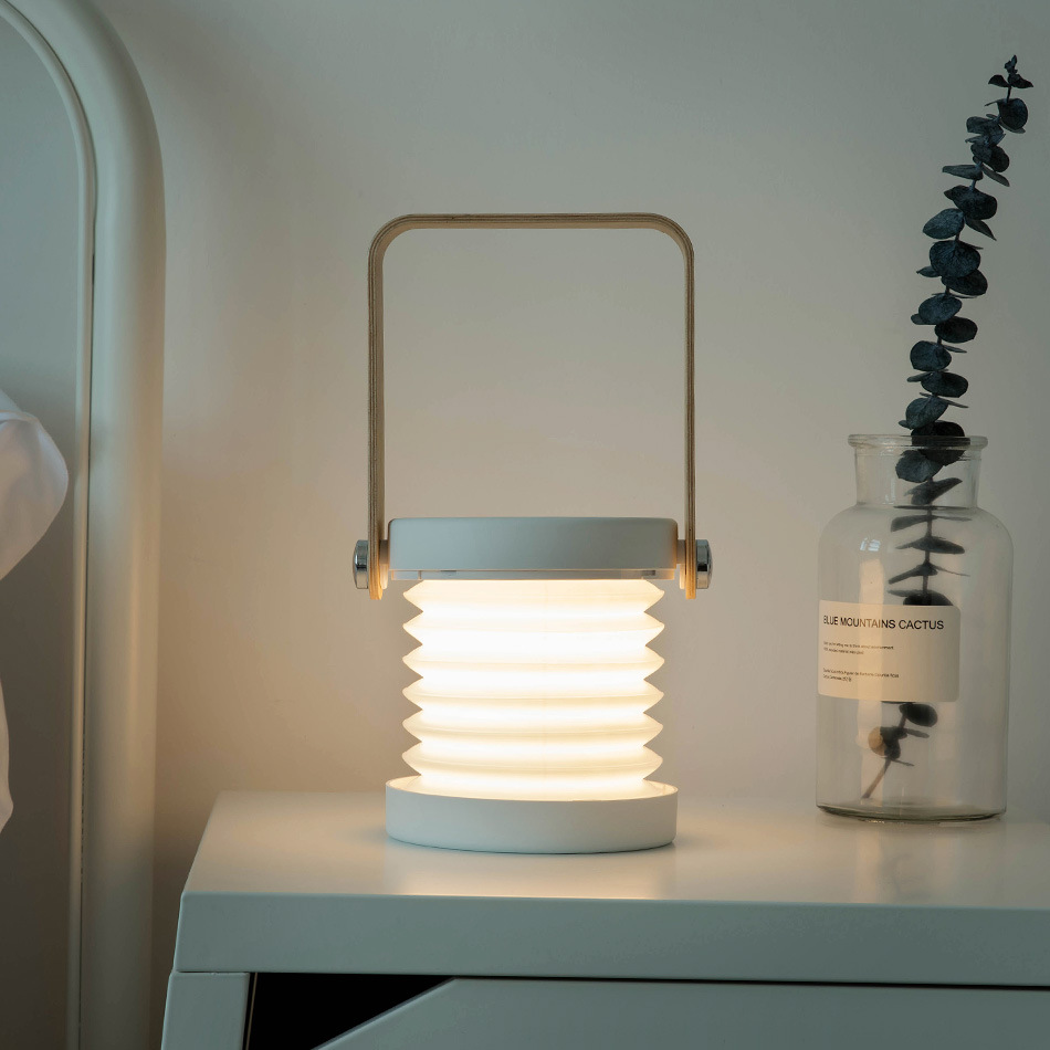 Picture of Creative wooden handle portable lantern lamp 3D folding eye protection stepless dimming telescopic table lamp home gift atmosphere lamp