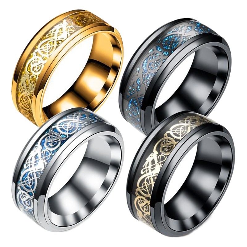 European and American New Gold Flake Silver Flakes Dragon Pattern Dragon Flake Ring Cross-Border New Product Source Goods Manufacturer Large Quantity Preferential Treatment