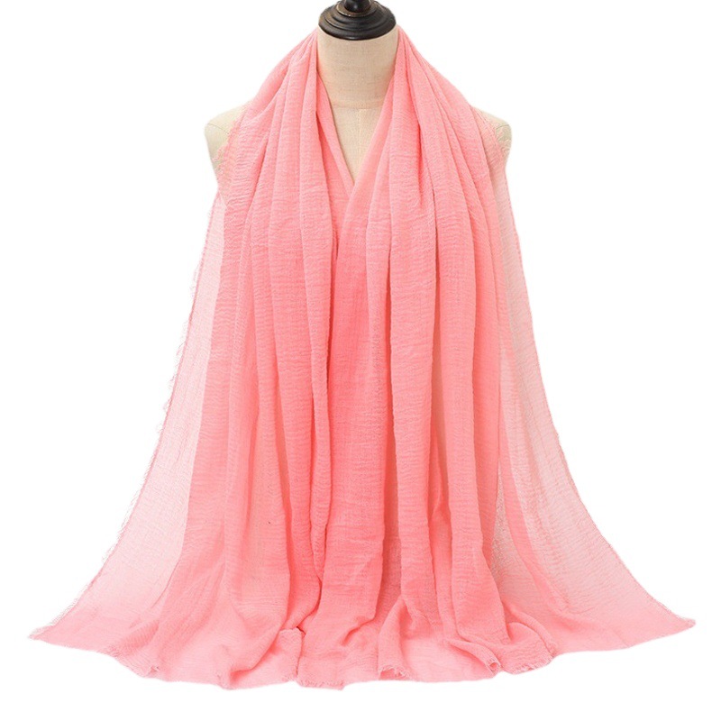 Solid Color Pleated Monochrome Cotton Headscarf Cotton and Linen Scarf Vacuum Created Wool Edge Women's Gauze Scarf Large Sweatcloth Shawl