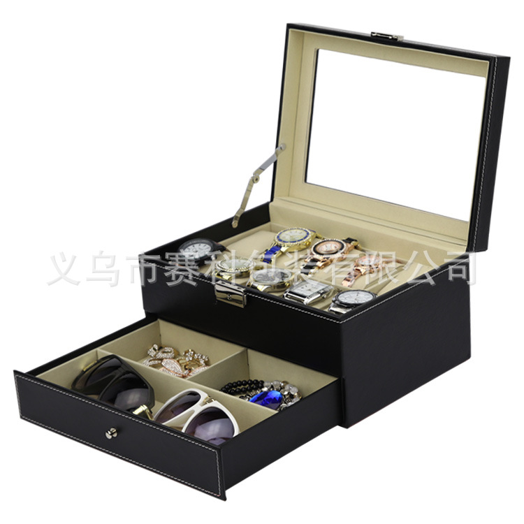 Picture of in stock wholesale PU leather double layer watch glasses storage display box watch sunglasses storage collection display box