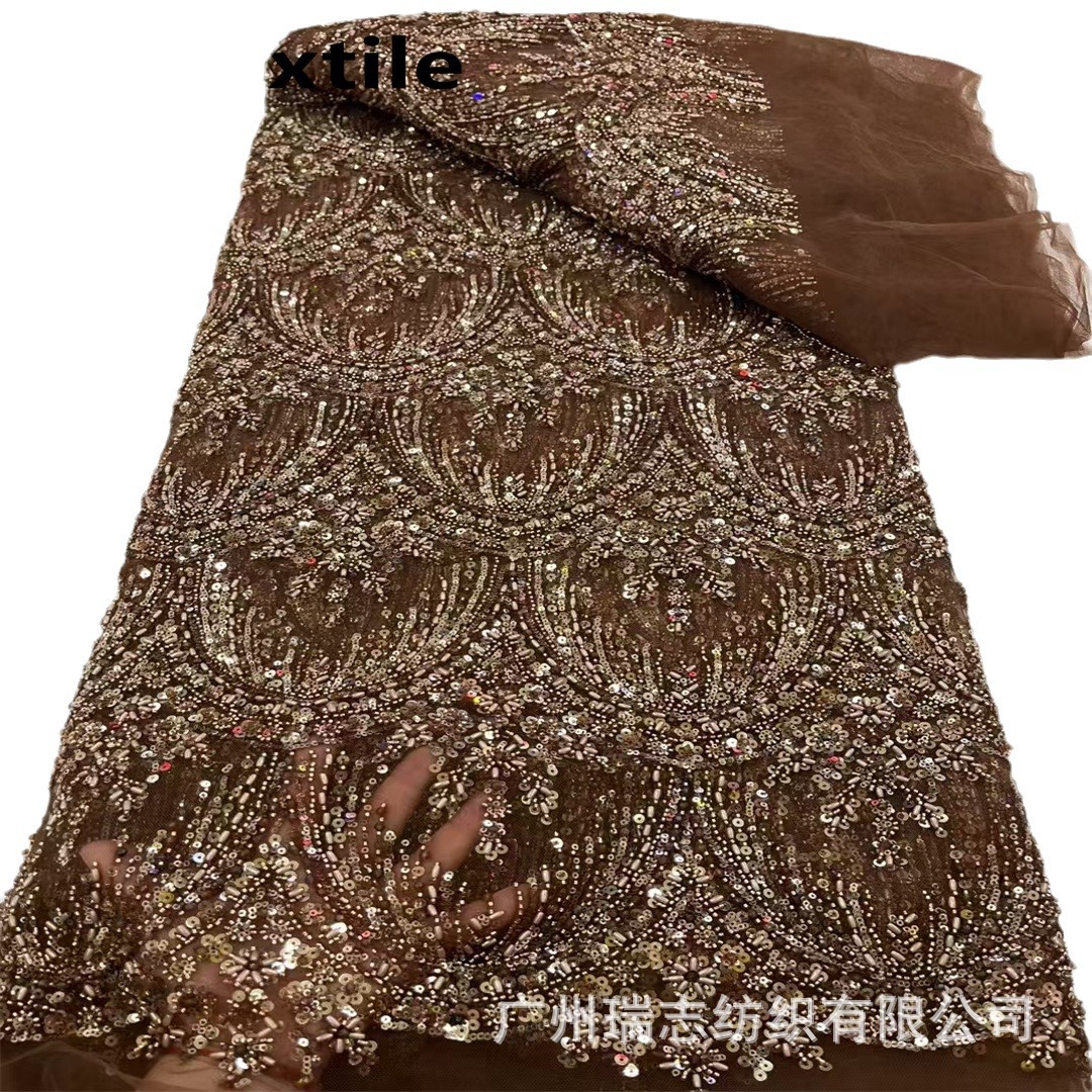 Picture of 3D Bead Tube Sequins Embroidered African Lace Wedding Dress Fashion Lace Fabric French Lace Fabric