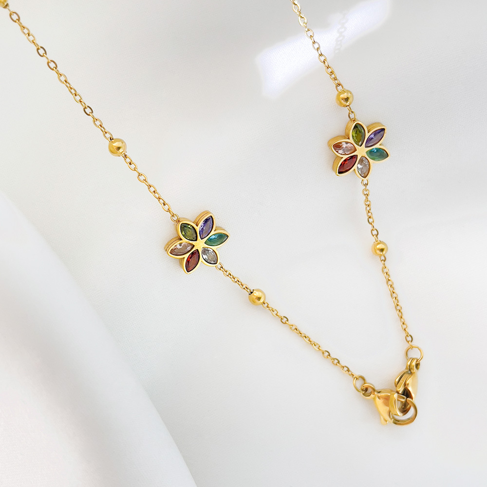 Picture of Titanium steel color diamond flower necklace new fashion mask chain three-in-one halter anti-drop gold diamond glasses chain