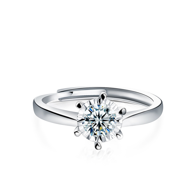 Wholesale moissanite female ring six claw 1 karat d color inlaid 925 sterling silver opening adjustable moissanite diamond ring