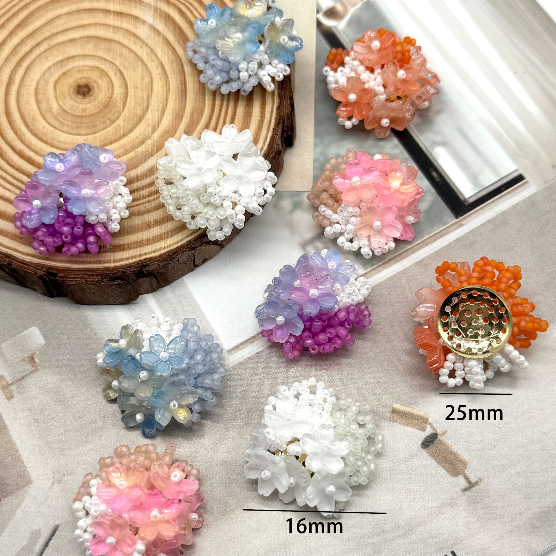 New summer outing girl gradient rice bead flower cluster handmade DIY woven cute headdress earring headdress wholesale