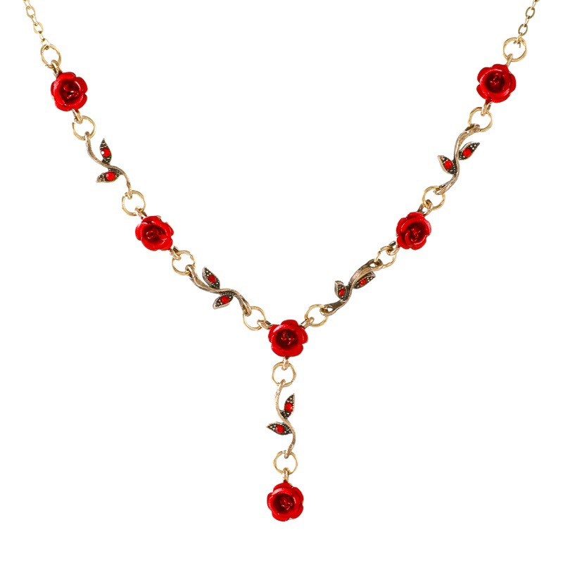 Retro Girl Mori Super Fairy Rose Flower Earrings Gentle Girly Temperament All-match Necklace Bracelet suit